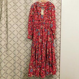 Boden Boho Long Sleeve Red Floral Maxi Dress - 2 NWT)